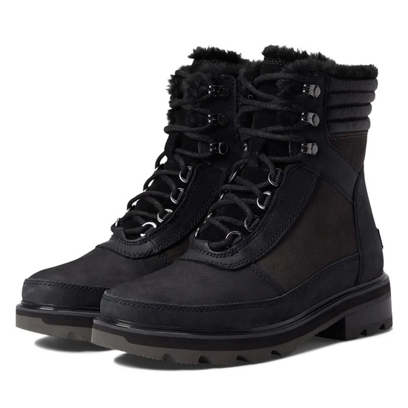 Sorel Lennox Lace Cozy STKD Boot Jet Black - Picture 1 of 7